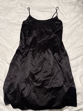 STAUD Black Satin Slip Dress with Spaghetti Straps